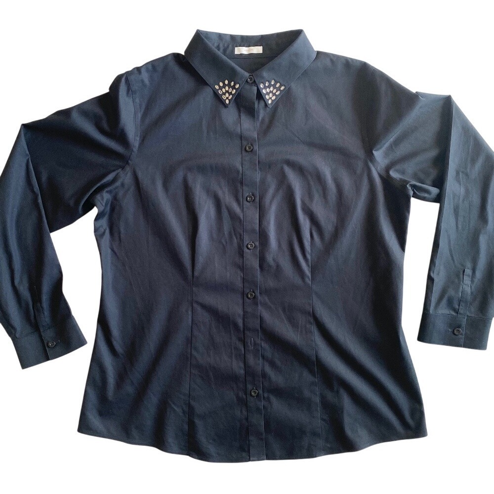 Chico's Button‎ Down Shirt Rhinestone Collar No-Iron, Womens 1 Black